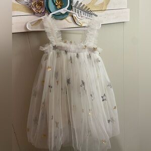 Size 18-24 month white tulle dress with silver and gold STAR sequins.